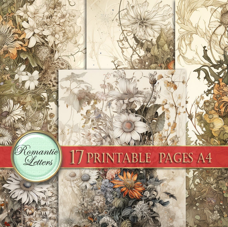 Floral Digital Scrapbook Paper Pack Shabby Chic Flower Digital ...