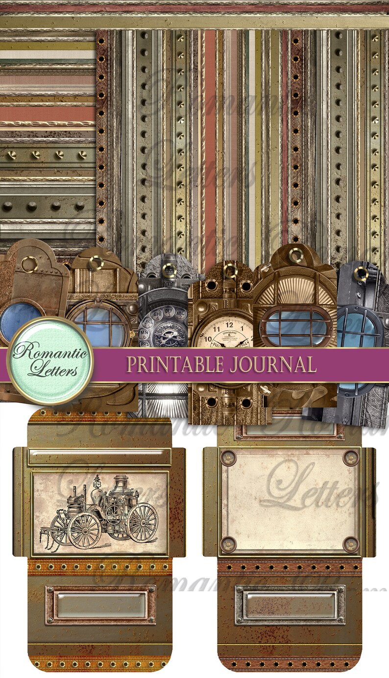 Printable Junk Journal Kit Steampunk Industrial Digital Scrapbook ...
