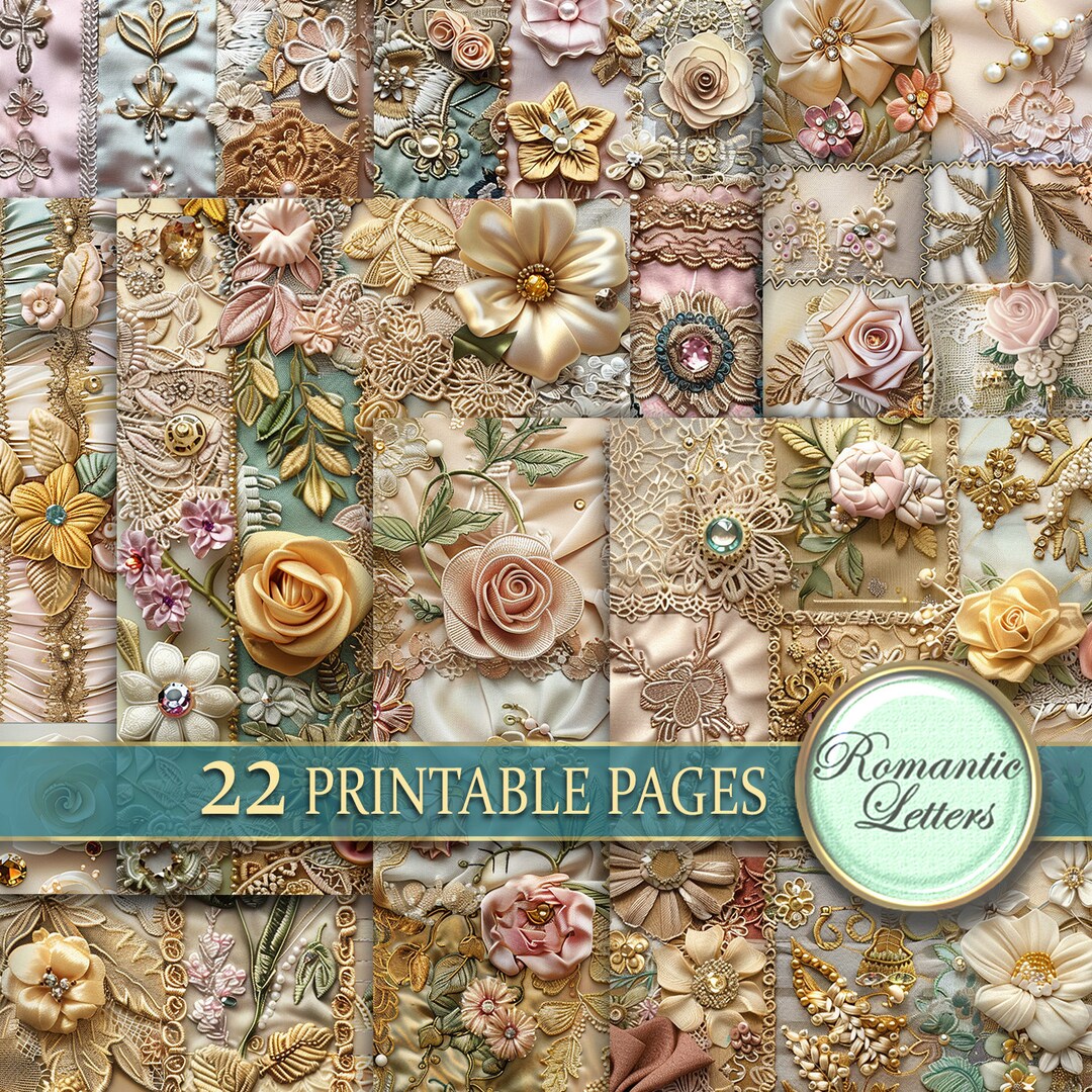 Printable Junk Journal Pages Digital Scrapbook Paper Pack Lace Vintage ...