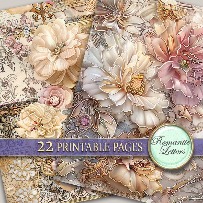 Printable Junk Journal Pages Digital Scrapbook Paper Pack Antique Lace ...