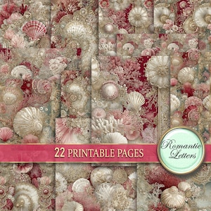 Digital Druckbare Junk Journal Seiten Scrapbook Papier Pack Shabby Chic Kraftpapier Muscheln Perlen Korallen Meerjungfrau Ozean Strand A4