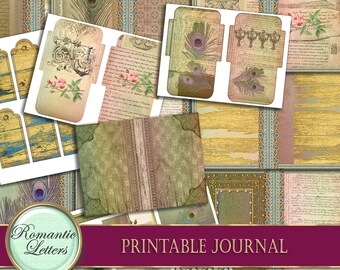 Printable Junk journal kit vintage digital printable journal craft paper A4  8.5x11 mini album  journal pages tags journal cards envelope