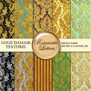 Gold digital Scrapbook Papier digitaler Damast Hintergrund digitaler Hintergrund Papier gold digitales Foto Hintergrund Damast Tapete Papier