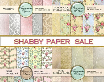 SALE digital paper scrapbook paper mega pack Shabby Chic digital background paper Shabby Chic rose printable wedding  backdrop baby