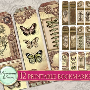 Printable Steampunk bookmarks set digital printable gift tags printable hang tags printable present book lover vintage bookmark download