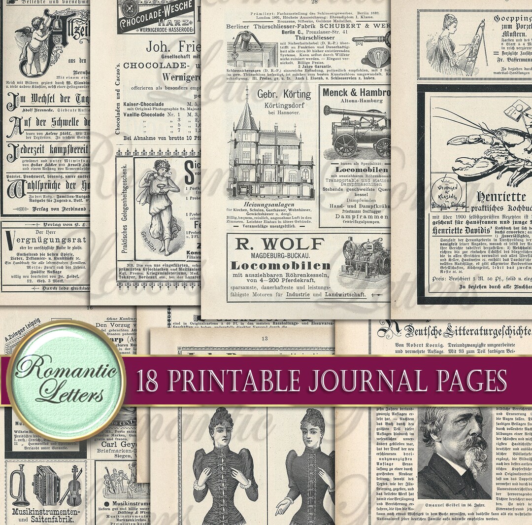 Ephemera Digital Paper Pack Journal Pages Victorian Digital Printable ...