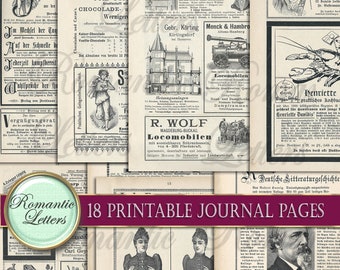 Ephemera digital paper pack journal pages Victorian digital printable paper decoupage digital craft paper magazine A4 8.5x11 inch newspaper