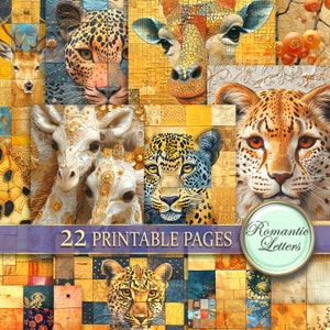 Confezione di carta per scrapbooking stampabile digitale Carta artigianale stampabile di lusso africana con macchie di leopardo, motivi di stampa animale, pagine di diario, stampa artistica