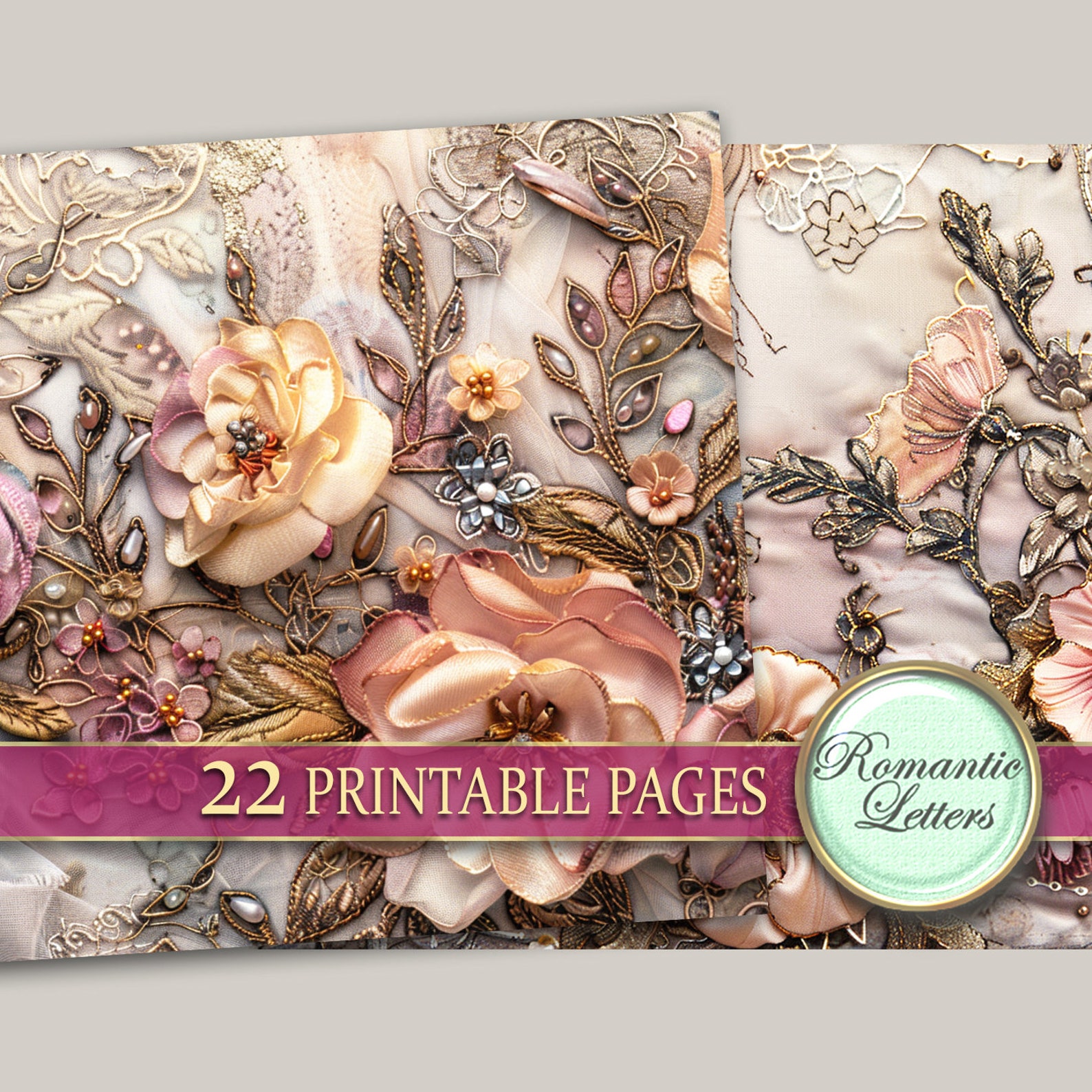 Shabby Chic Flowers Printable Digital Junk Journal Pages Wedding ...