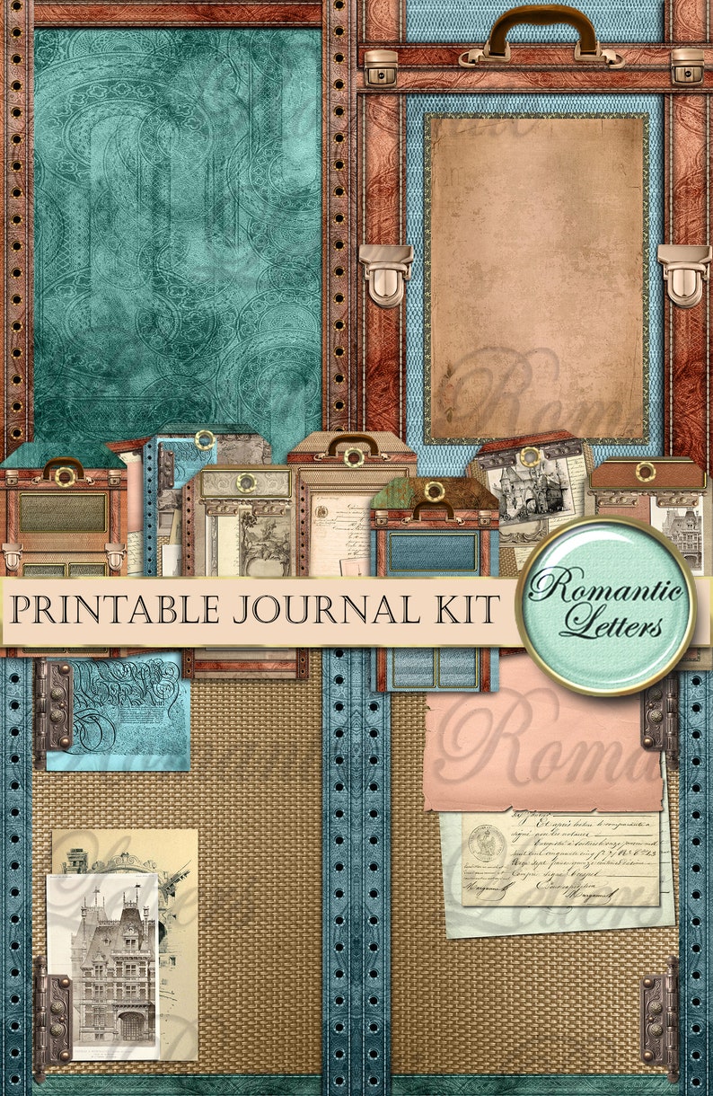 Printable travel journal kit digital scrapbooking printable junk journal craft paper A4 8.5x11 mini album printable journal pages tags card image 10