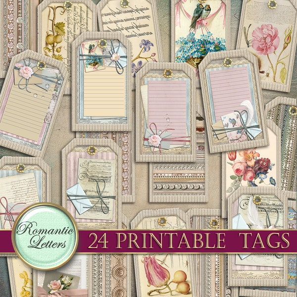 Printable junk journal tags printable gift tags printable bookmark printable product tags handmade tag editable vintage wedding favor tag