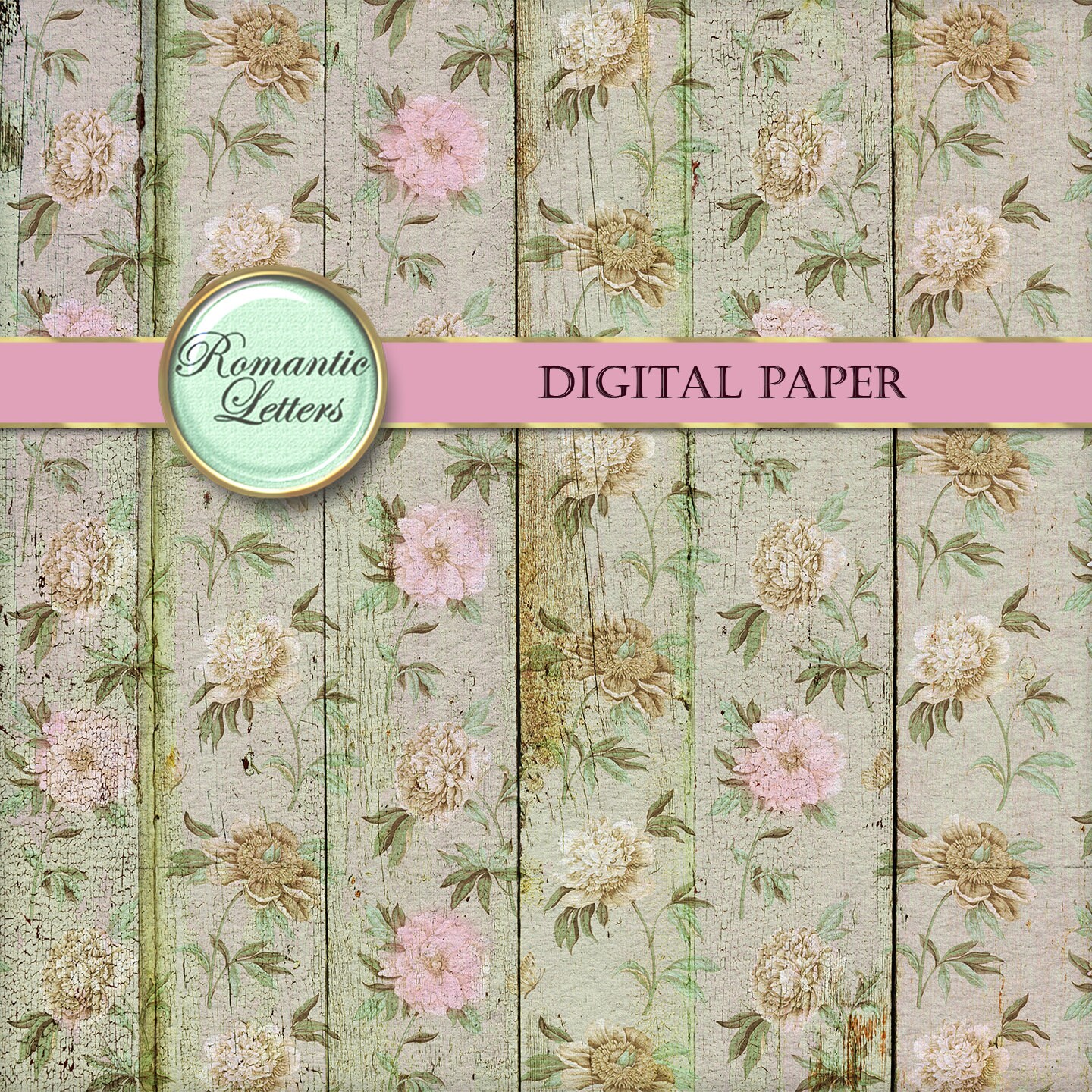 Floral Digital Scrapbook Paper Pack Shabby Chic Rose Flower Digital ...