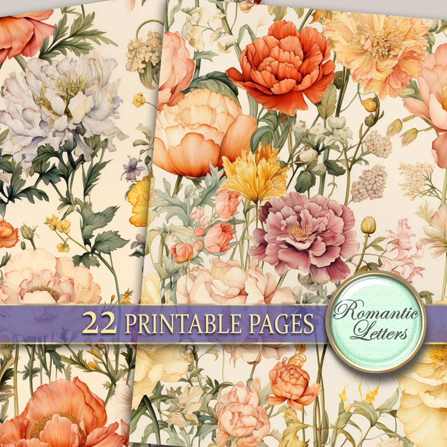 Botanical Digital Scrapbook Paper Pack Shabby Chic Flower Digital ...