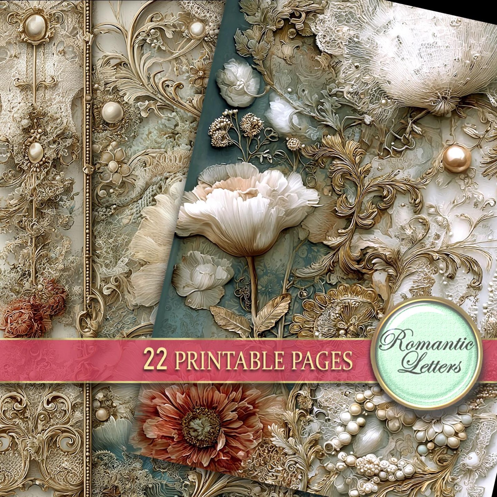 Digital Printable Scrapbook Paper Pack Junk Journal Pages Flower ...