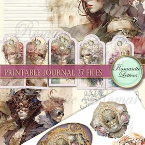 Carnaval van Venetië Afdrukbare junk journal kit digitale afdrukbare junk journal tags kaarten envelop pagina's aquarel scrapbook papier reizen PART2 afbeelding 5