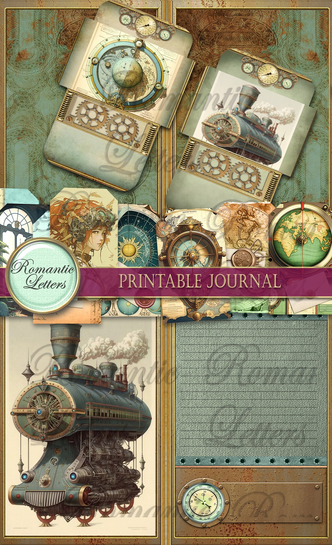 Steampunk Printable Junk Journal Kit Digital Scrapbook Printable ...
