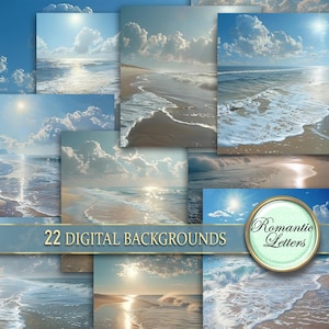 Sea Beach digital scrapbook background paper Digital Backdrop digital photography paper tropical ocean beach wedding background sunny day