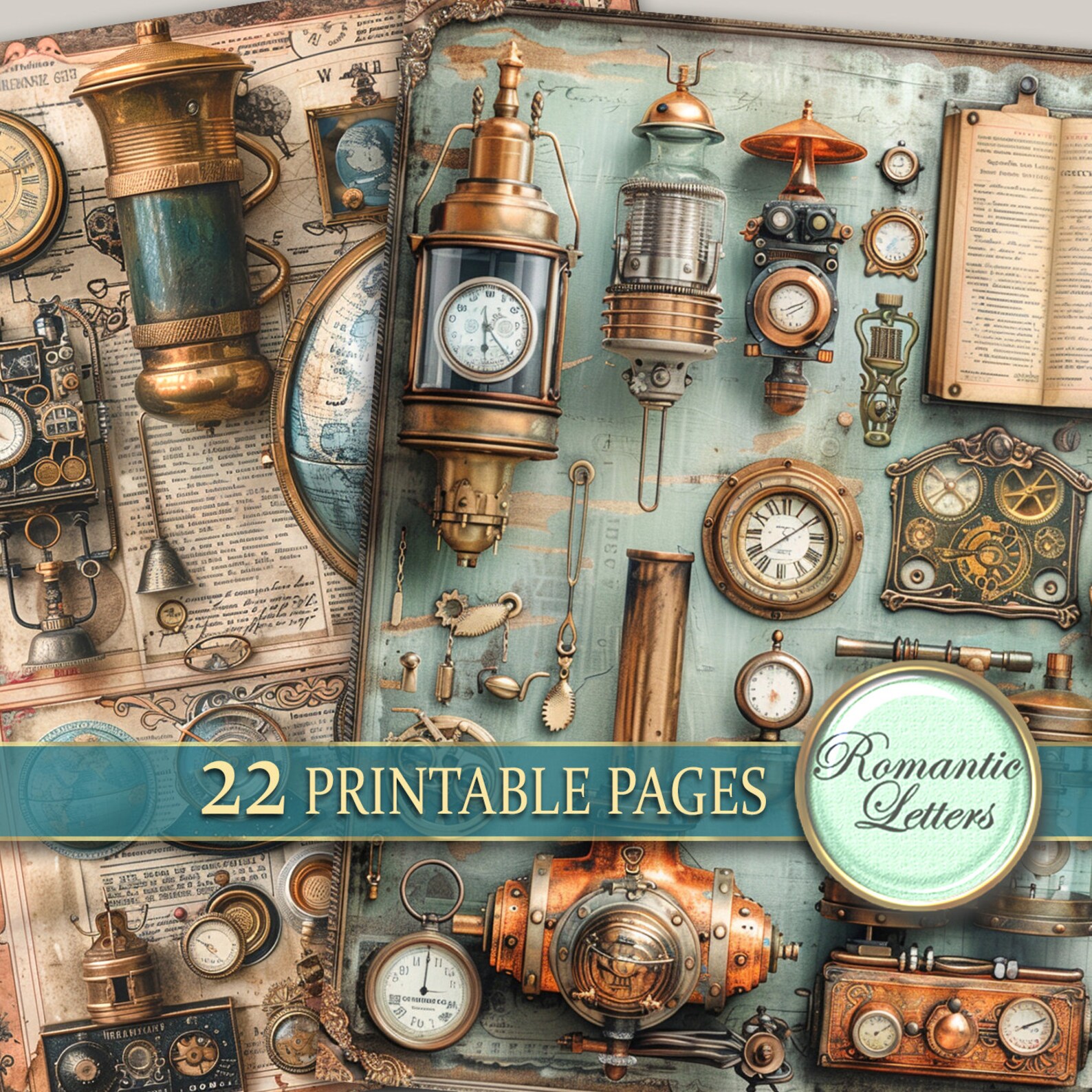 Steampunk Junk Journal Pages Digital Scrapbook Paper Pack Rust Metal ...