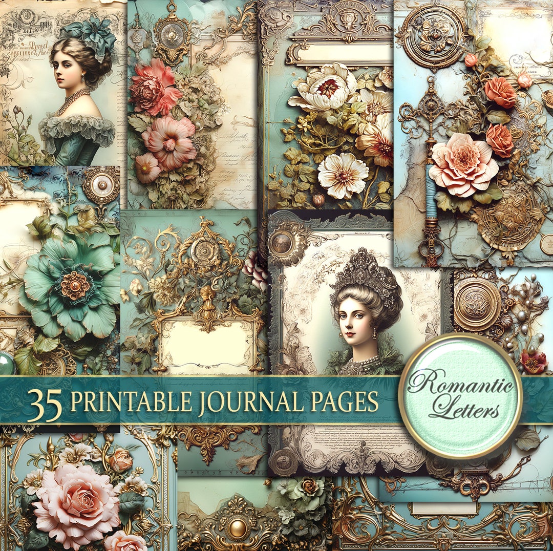 Printable Junk Journal Pages Cards Digital Scrapbook Paper Pack Antique ...