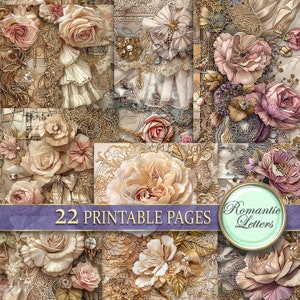 Junk Journal Seiten digital Scrapbook Papier Pack antike Spitze Vintage Shabby Chic Hochzeit Vintage viktorianische Hochzeit Decoupage