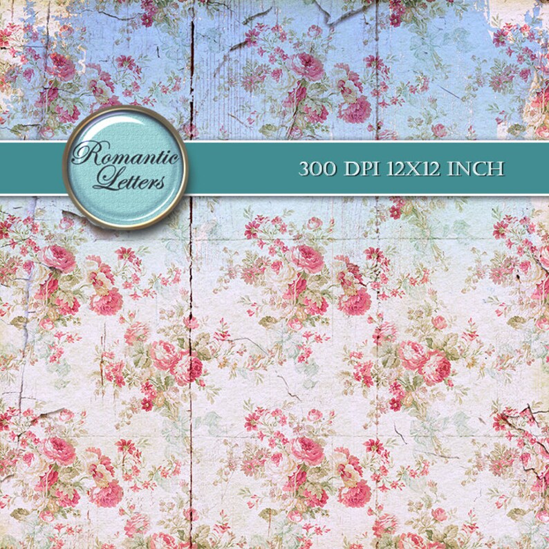 Digital Scrapbook Paper Pack ROSE Floral Shabby Chic Digital Backdrop ...