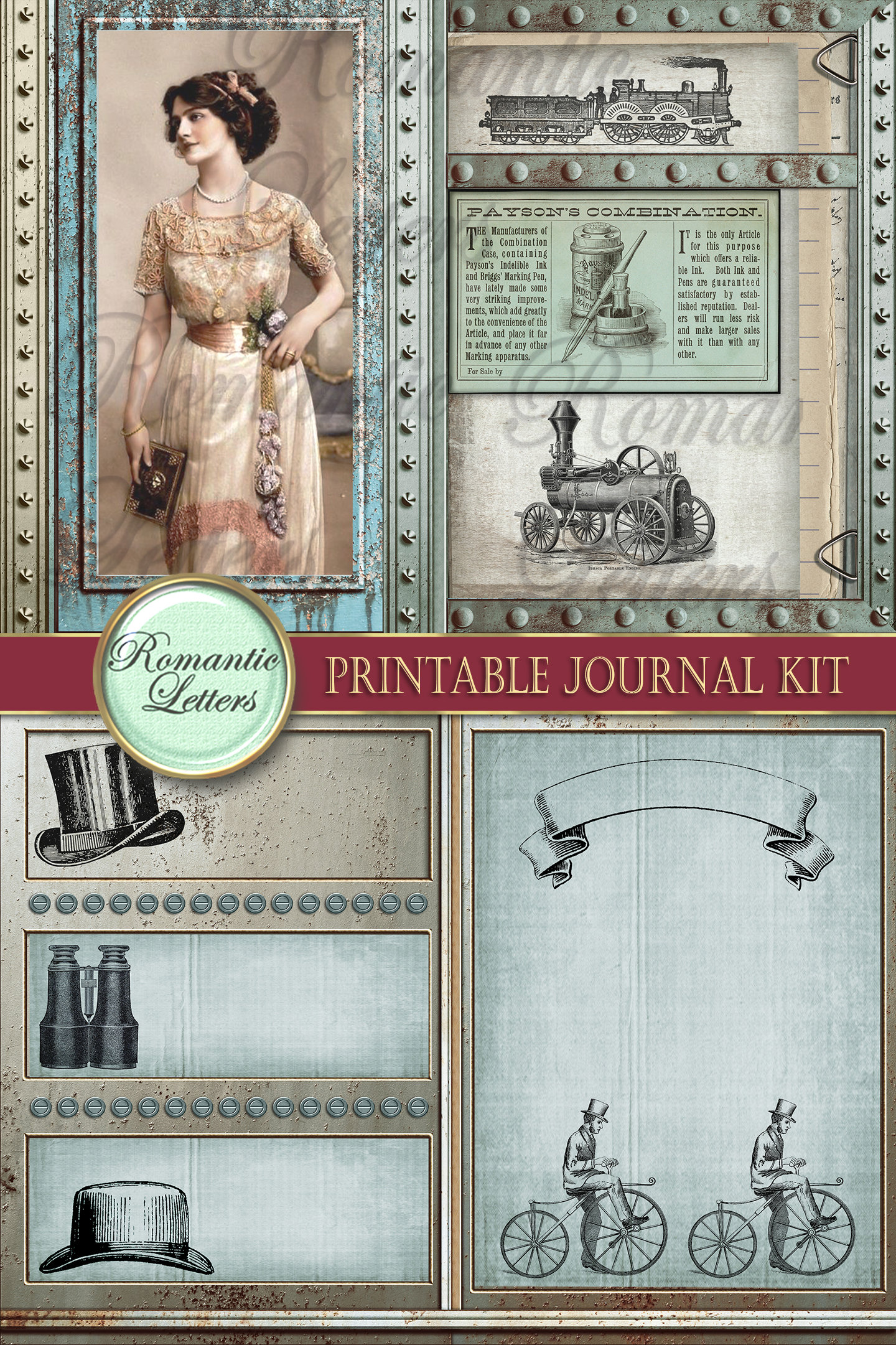 Steampunk Printable Junk Journal Kit Industrial Digital Scrapbook ...