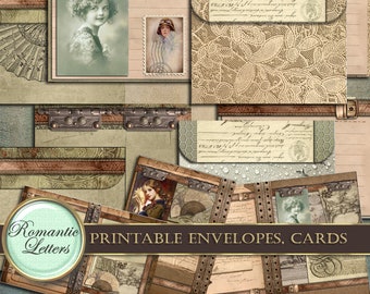 Printable Victorian envelopes printable journal kit digital collage sheet printable card download printable steampunk stationery craft paper