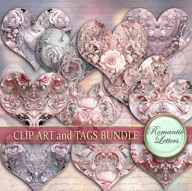 Heart Clip Art Digital Printable Tags Junk Journal Tag Victorian ...