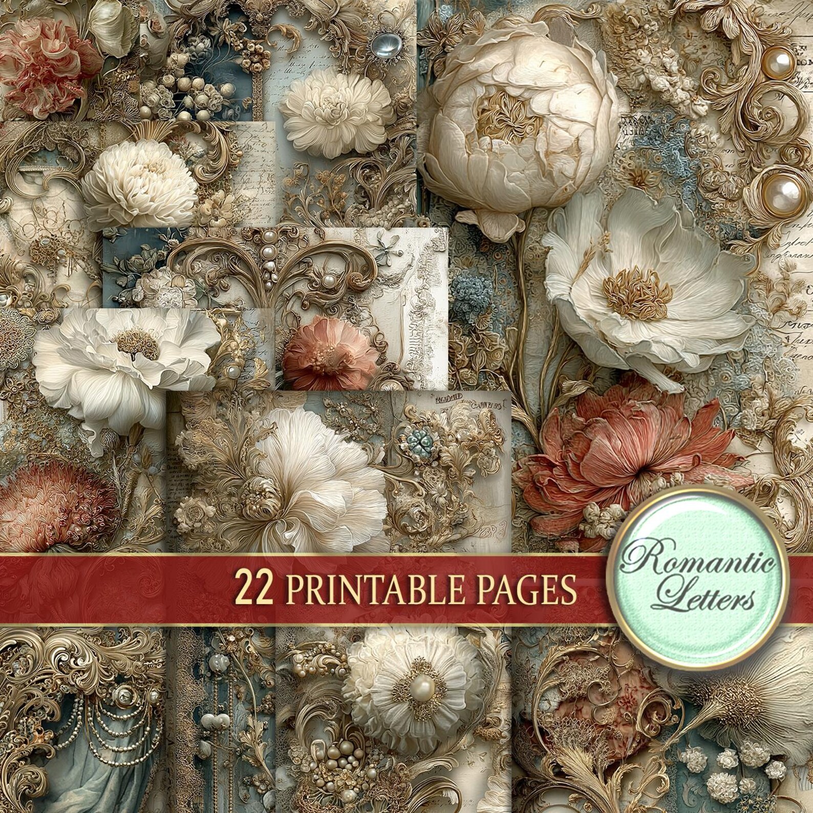 Digital Printable Scrapbook Paper Pack Junk Journal Pages Flower ...