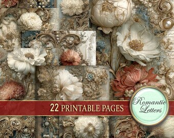 Digital printable scrapbook paper pack junk journal pages flower Antique Botanical journal craft paper collage floral printable card making