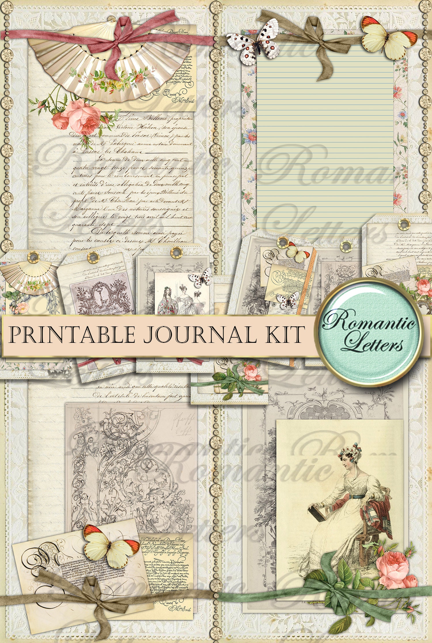 Printable Junk Journal Kit A4 Printable Scrapbook Paper 8.5x11 Digital ...