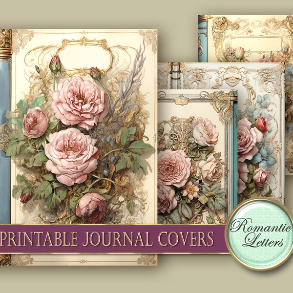 Printable journal covers digital scrapbooking digital printable junk journal old book mini album cover flowers Victorian shabby chic cards