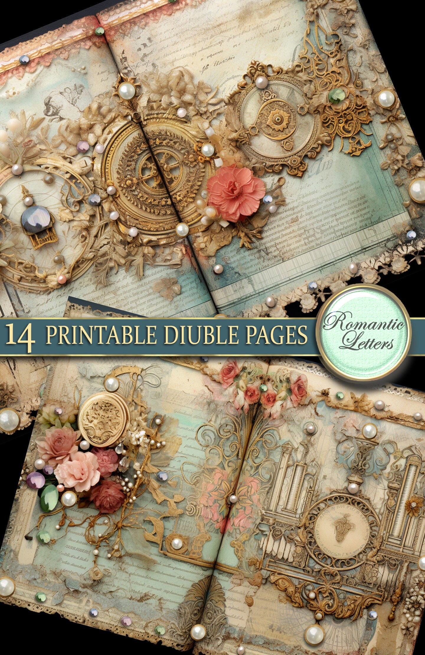 Printable Junk Journal Pages Cards Digital Scrapbook Paper Pack Antique ...