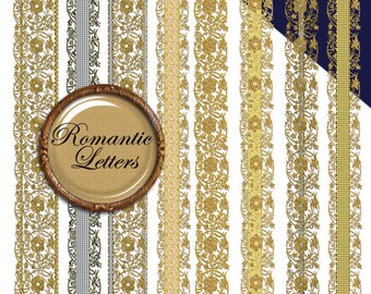 Digital Borders gold Wedding clipart digital Scrapbook gold ribbon Shabby Chic gold lace Shabby Chic clip art digital glitter clip art lace
