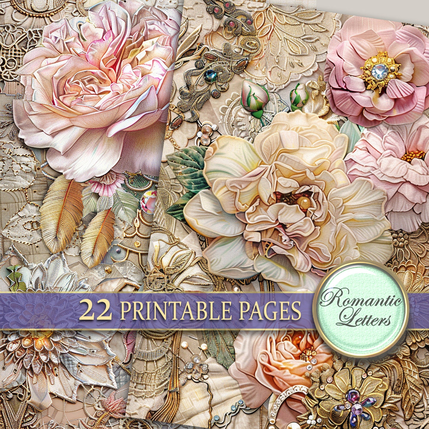 Printable Junk Journal Pages Digital Scrapbook Paper Pack Antique Lace ...