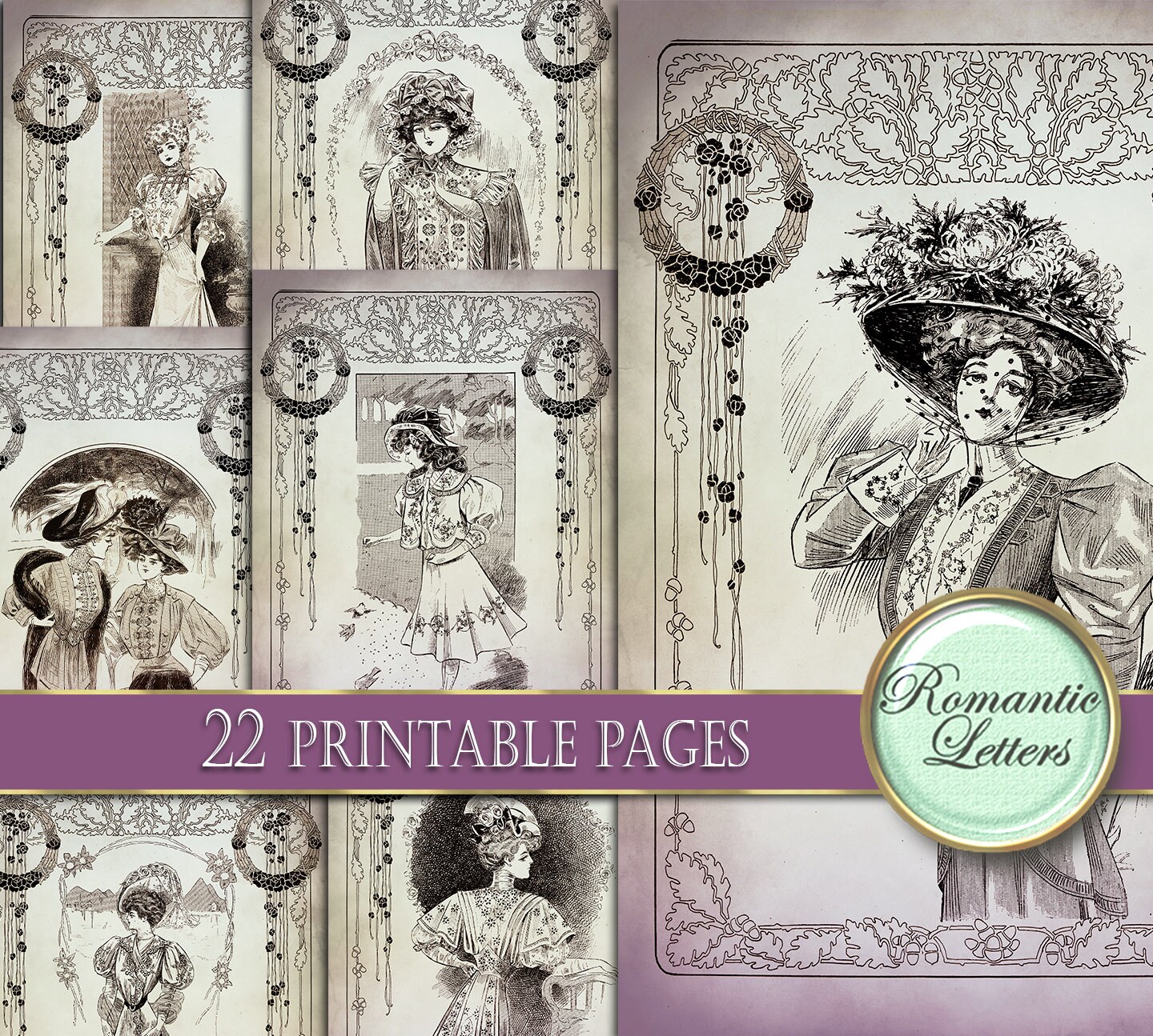 Printable journal paper Victorian women fashion digital paper pack fashion digital printable paper decoupage craft paper magazine A4 8.5x11
