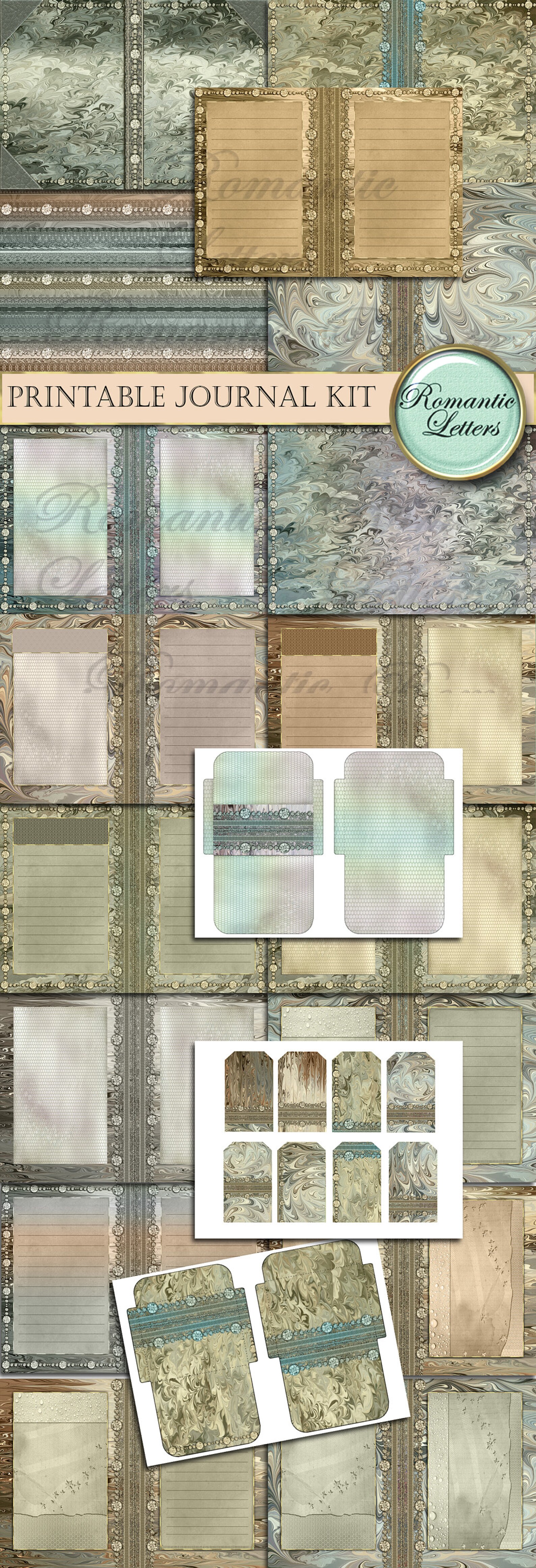 Printable Junk Journal Kit Digital Scrapbook Backgrounds Printable Junk ...