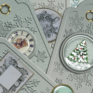 Digital Christmas gift tags cards printable Christmas digital greeting cards victorian tags ATC ACEO snow shabby chic Christmas printable