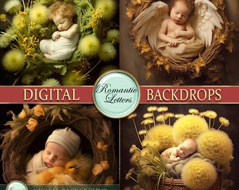 Newborn photography digital backdrop for newborn baby boy baby girl Digital photo background floral photo backdrop nest angel digital prop