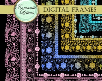 Digital scrapbook frames gold clip art lace digital scrapbook golden glitter frame clipart digital gold clip art scrapbook elements frame