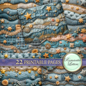 Paquet de papier de scrapbooking numérique imprimable pour nouveau-né enfants album journal papier Patchwork texture de tissu cousu papier craft imprimable étoiles de nuit