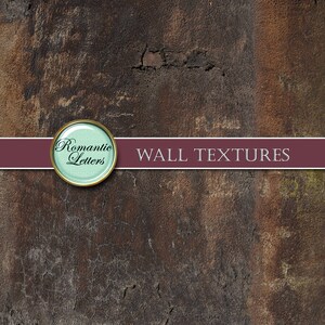 May include: A close-up of a textured brown wall with a circular logo that says "Romantic Letters" and the text "WALL TEXTURES" in a burgundy banner.