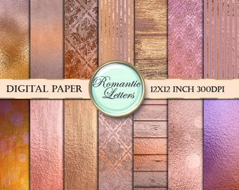 Rose gold digital scrapbook paper 12x12 scrapbook background paper digital scrapbook rose gold digital paper gold foil texture download rose