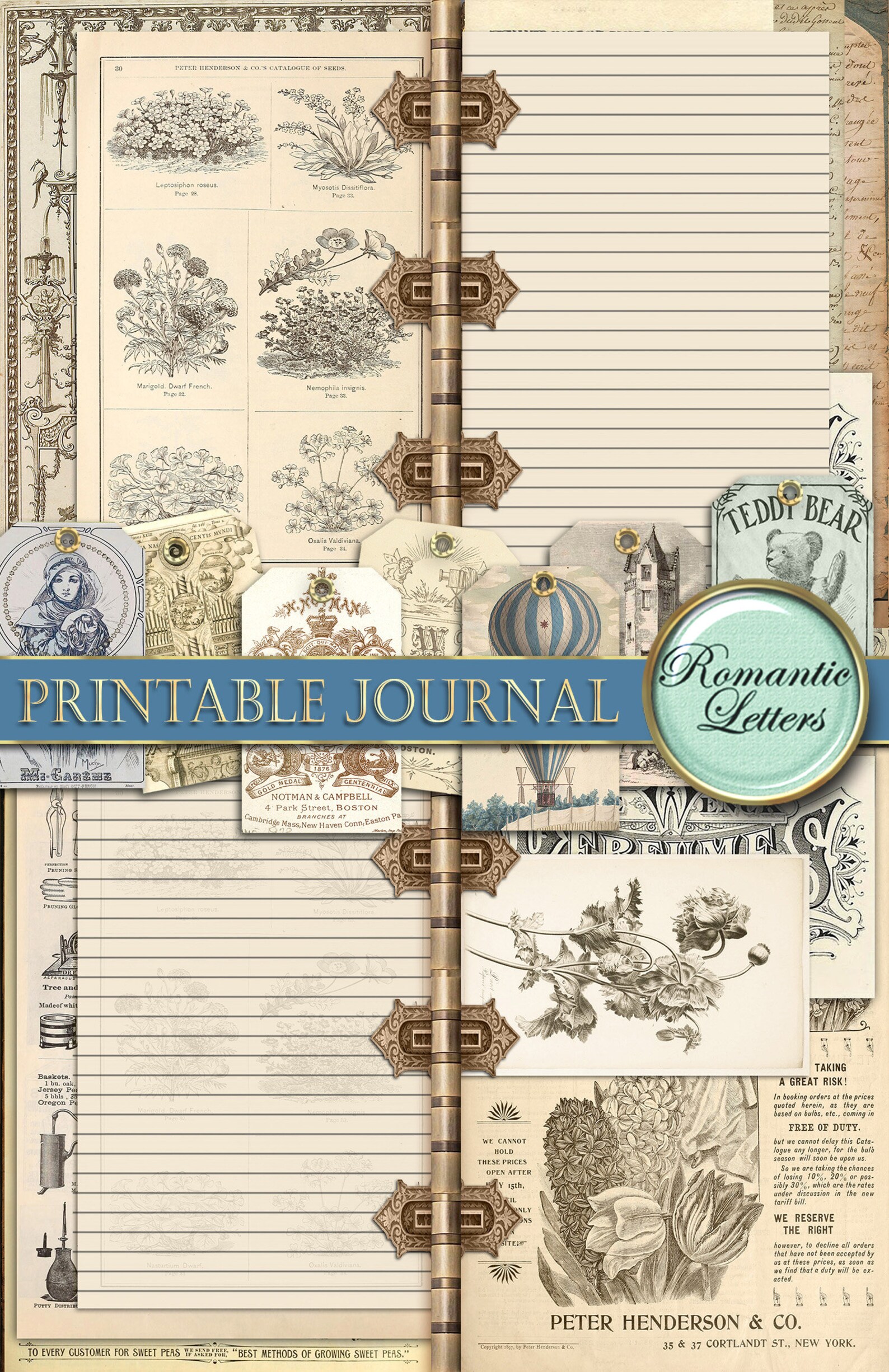 Printable Junk Journal Kit Vintage Digital Scrapbook Printable Journal ...