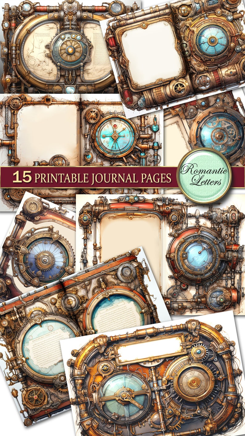 Steampunk Printable Junk Journal Pages Digital Scrapbook Paper Pack ...
