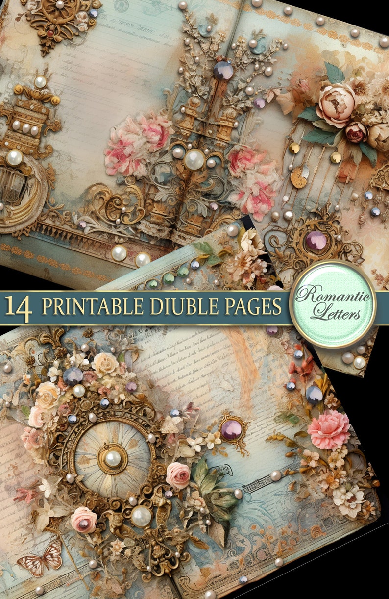 Printable Junk Journal Pages Cards Digital Scrapbook Paper Pack Antique ...