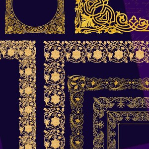 May include: A set of six gold glitter ornate frames with intricate floral designs. The frames are perfect for adding a touch of elegance to any project.