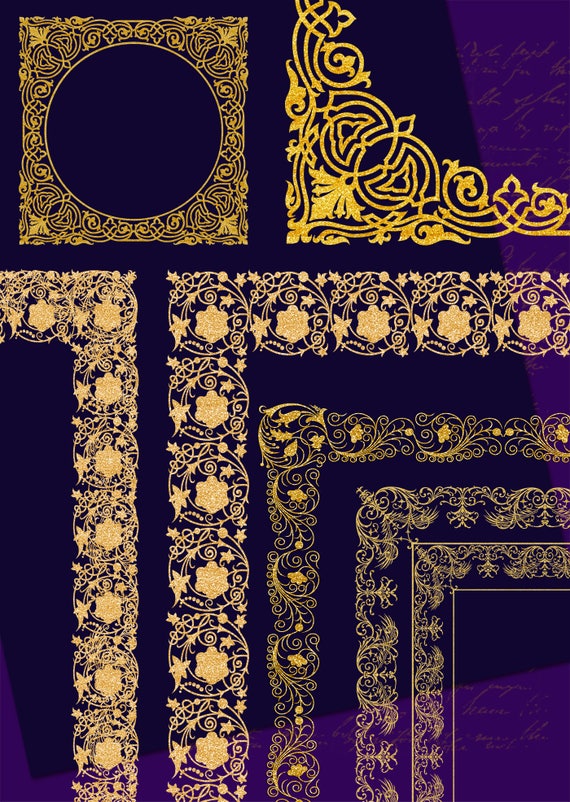 Digital Scrapbook Frames gold Clip art lace Digital Scrapbook golden glitter frame lace clip art digital gold digital scrapbook elements png