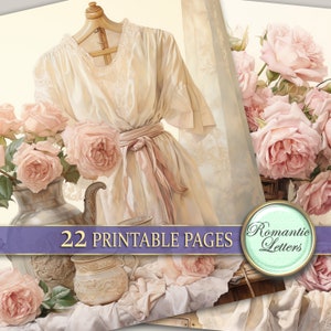 Rose Flowers Floral Digital Scrapbook Paper Pack Shabby Chic Vintage ...