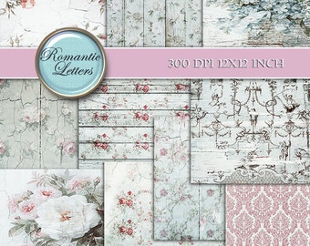 Floral Digital Scrapbook Papier Pack Shabby Chic digitales Papier Hochzeit Fotografie Hintergrund Vintage Rose Blume digitales Papier Shabby Chic